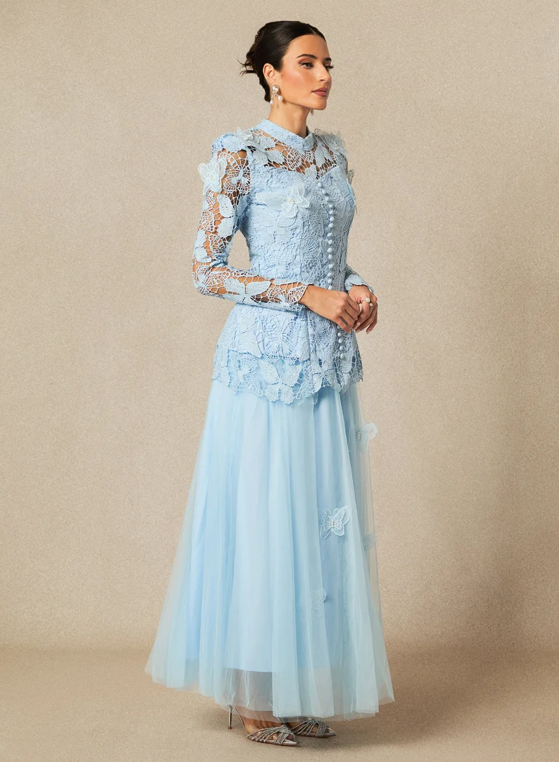 سنفير فستان ماكسي دانتيل مطرز بفراشة إليزابيث